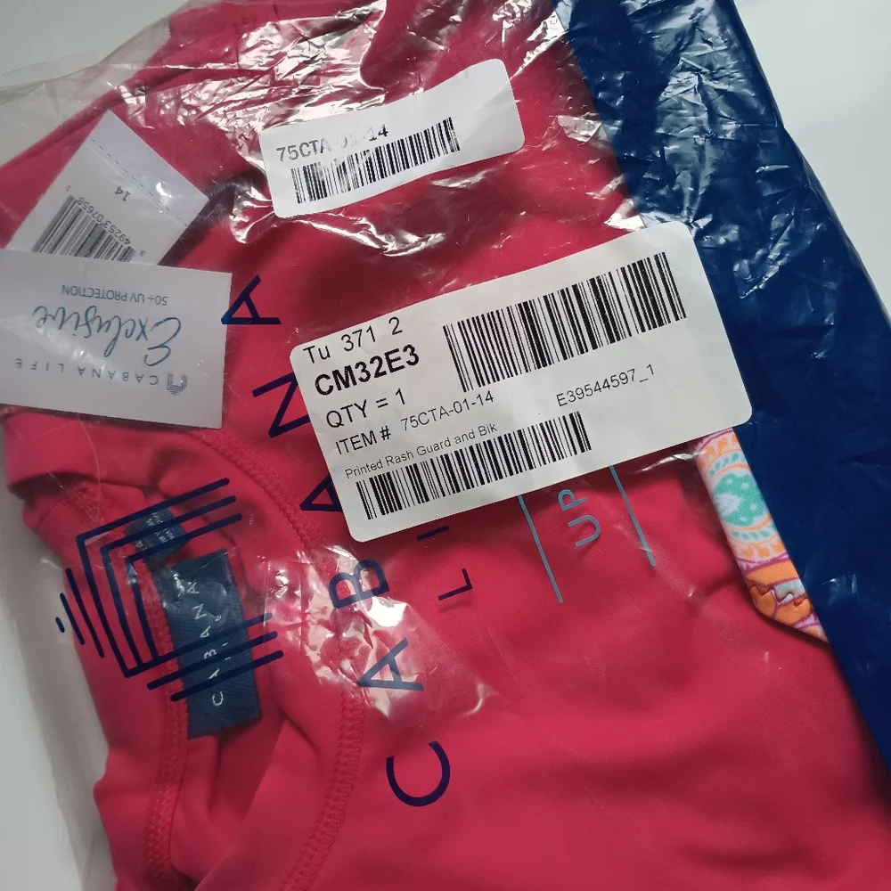 Cabana Life Big Girls Printed Rash Guard and Bikini Bottoms Set - UPF 50+, Short - Picture 6 of 10